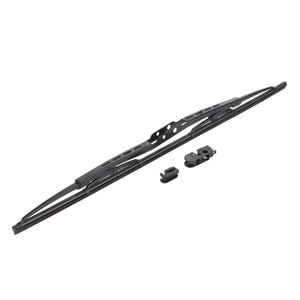 The black AGCO | Wiper Blade - 3620126M91, created from high-quality materials and including multiple mounting accessories, is showcased on a white background.