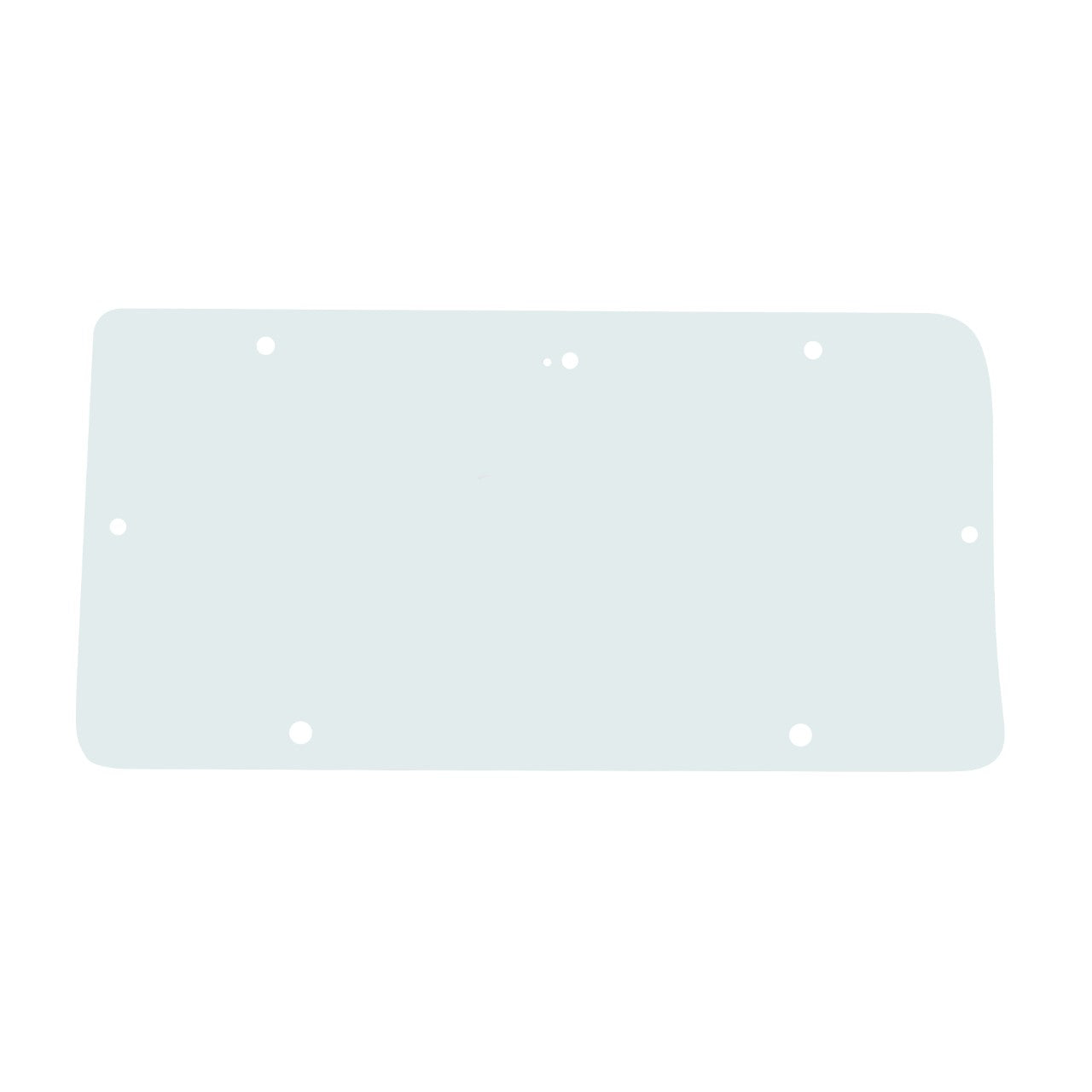 A flat, translucent rectangular object with rounded edges and several small holes evenly spaced near its perimeter, this AGCO Glass Rear (part number 3477716M1) is specifically designed for Massey Ferguson models.