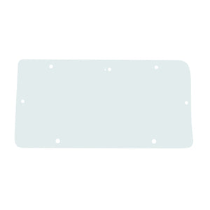 A flat, translucent rectangular object with rounded edges and several small holes evenly spaced near its perimeter, this AGCO Glass Rear (part number 3477716M1) is specifically designed for Massey Ferguson models.