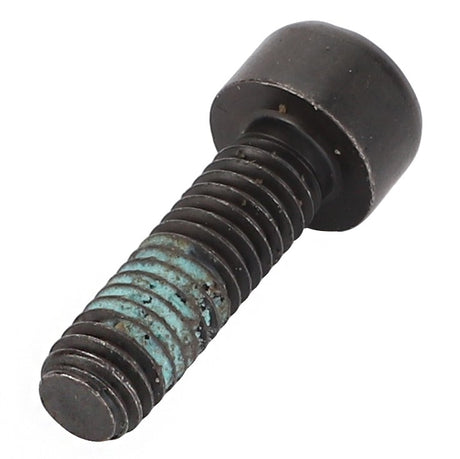 A black metal screw with a hex socket head and blue thread-locking compound, specifically designed for Valtra equipment, the AGCO Screw (9-1057-0200-0) is perfect for your needs.