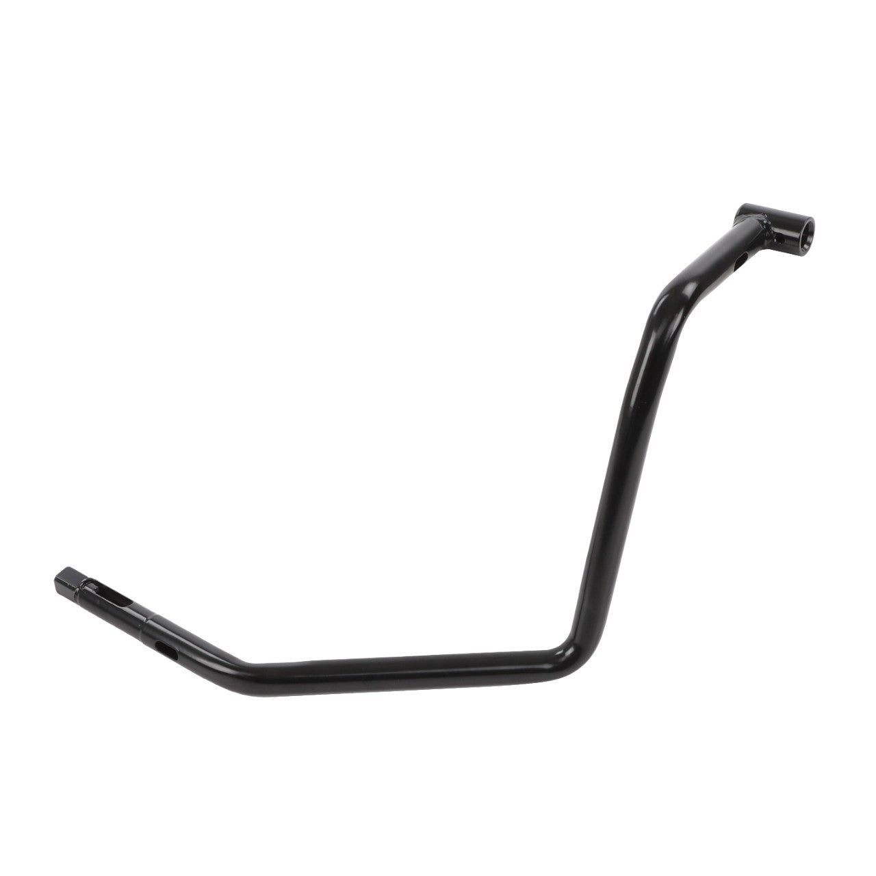 The AGCO | Gear Lever - Acp0673020 by AGCO is a sleek, black metal tube featuring a sophisticated curved design and secure attachment points at both ends.