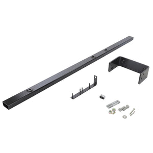 A disassembled AGCO Accessory Code - Acw181062B metal mounting bracket set, featuring a long black bar, an angled bracket, smaller components, along with various screws and nuts on a white background. There is currently no additional product description information available.