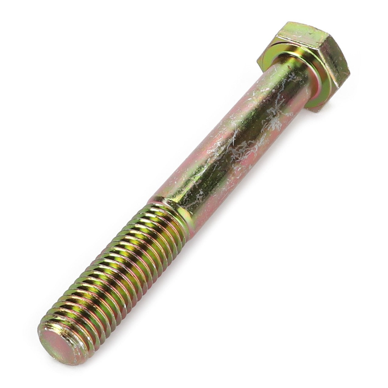 An AGCO | Hex Head Bolt - Fel116536 with a 97mm hexagonal head and partially threaded shaft, showing some wear and signs of use.