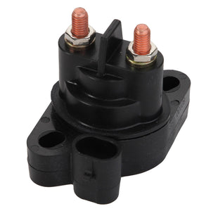 The AGCO SOLENOID - ATV0445-058 is a black, cylindrical electrical component featuring two copper terminals and mounting holes on its base. No current product description information is available.