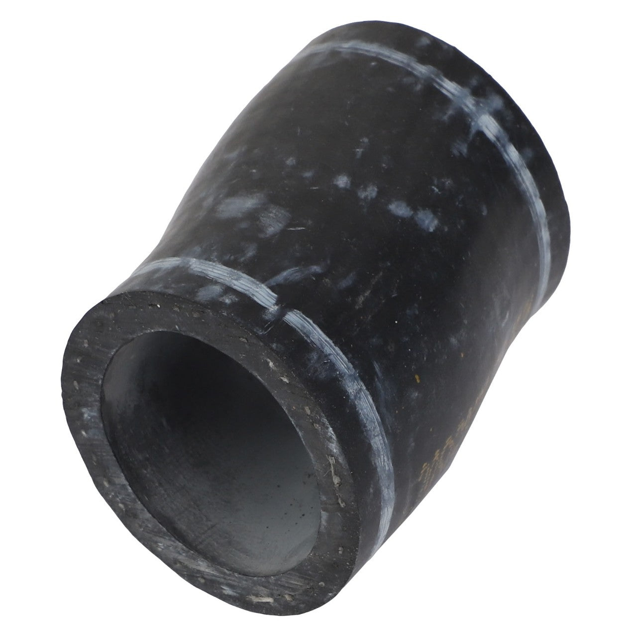 The AGCO Hose - Acp0234230 is a black cylindrical pipe connector featuring a slightly wider middle section, displaying signs of wear and a textured surface. Currently, there is no additional product description available from the brand AGCO.