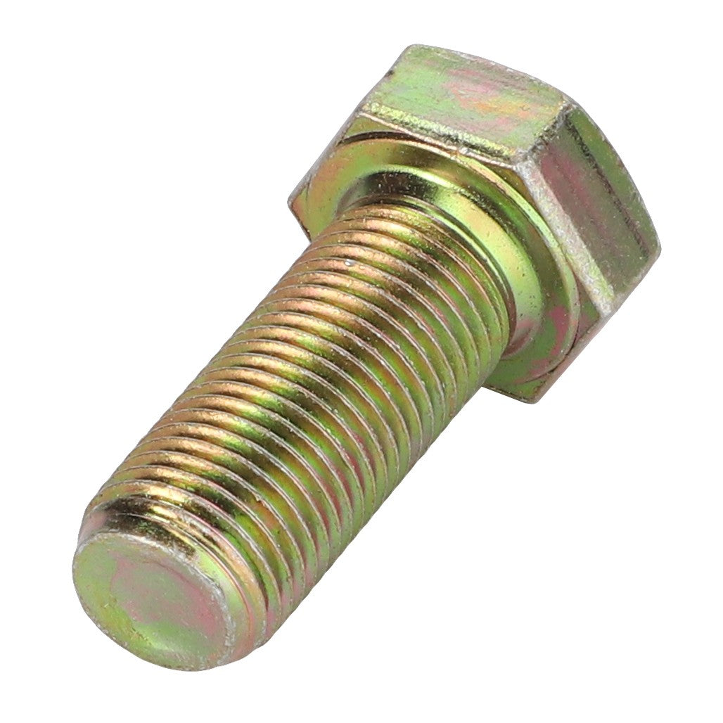 A close-up of the AGCO Hexagonal Head Bolt - 7701063, showcasing its metallic finish with a threaded shaft and hexagonal head, compatible with Massey Ferguson models.