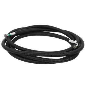 The AGCO | AIR CONDITIONING HOSE - ACY1581870 is a coiled black corrugated hose with metal fittings on both ends. Unfortunately, no current product description information is available.