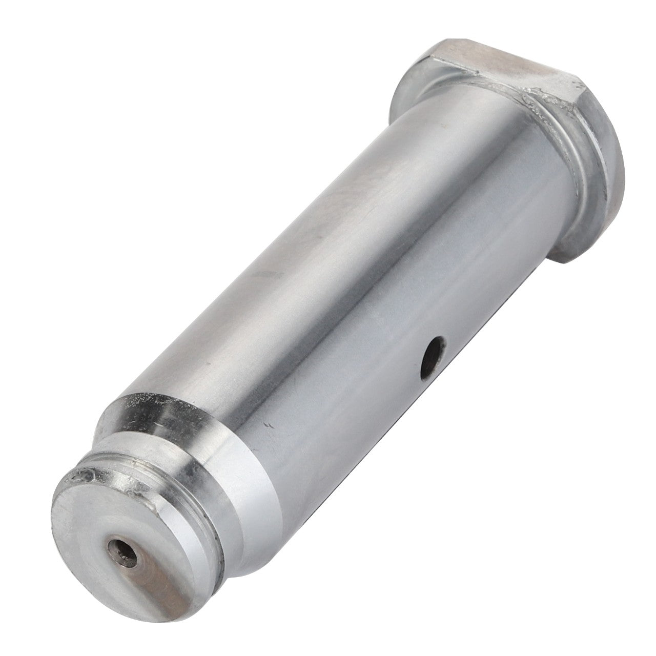 AGCO's Pin - Acp0476320 is a cylindrical metal part featuring a hole in the center and a hexagonal base at one end, potentially used as a component in industrial machinery or equipment. Currently, there is no additional product description available.