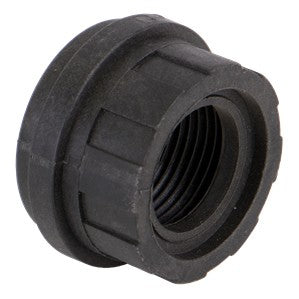 Currently, there is no product description available for the AGCO | End Plate - Ag050527, a black plastic threaded cap with a textured outer surface.