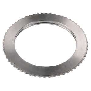 A silver metal gear ring with evenly spaced teeth on its outer edge and a smooth circular inner section, similar to the precision engineering of the AGCO Tooth Washer - 3796344M1 found in various Massey Ferguson MF models.