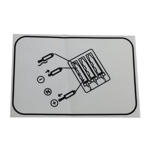 Diagram illustrating battery installation procedure, showing three batteries in a compartment with symbols for positive and negative terminals. No current product description information is available for AGCO | Decal - Acw0611890 by AGCO.