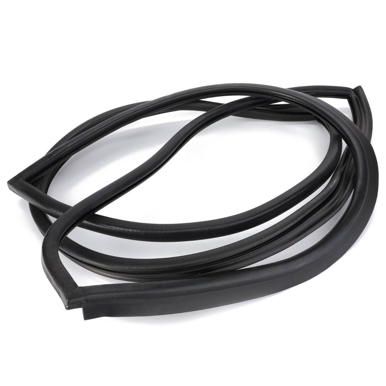 The AGCO | Seal - H816810050210 is a coiled black rubber weather seal with a rectangular profile, designed for use in automotive or industrial applications, including compatibility with Fendt models.