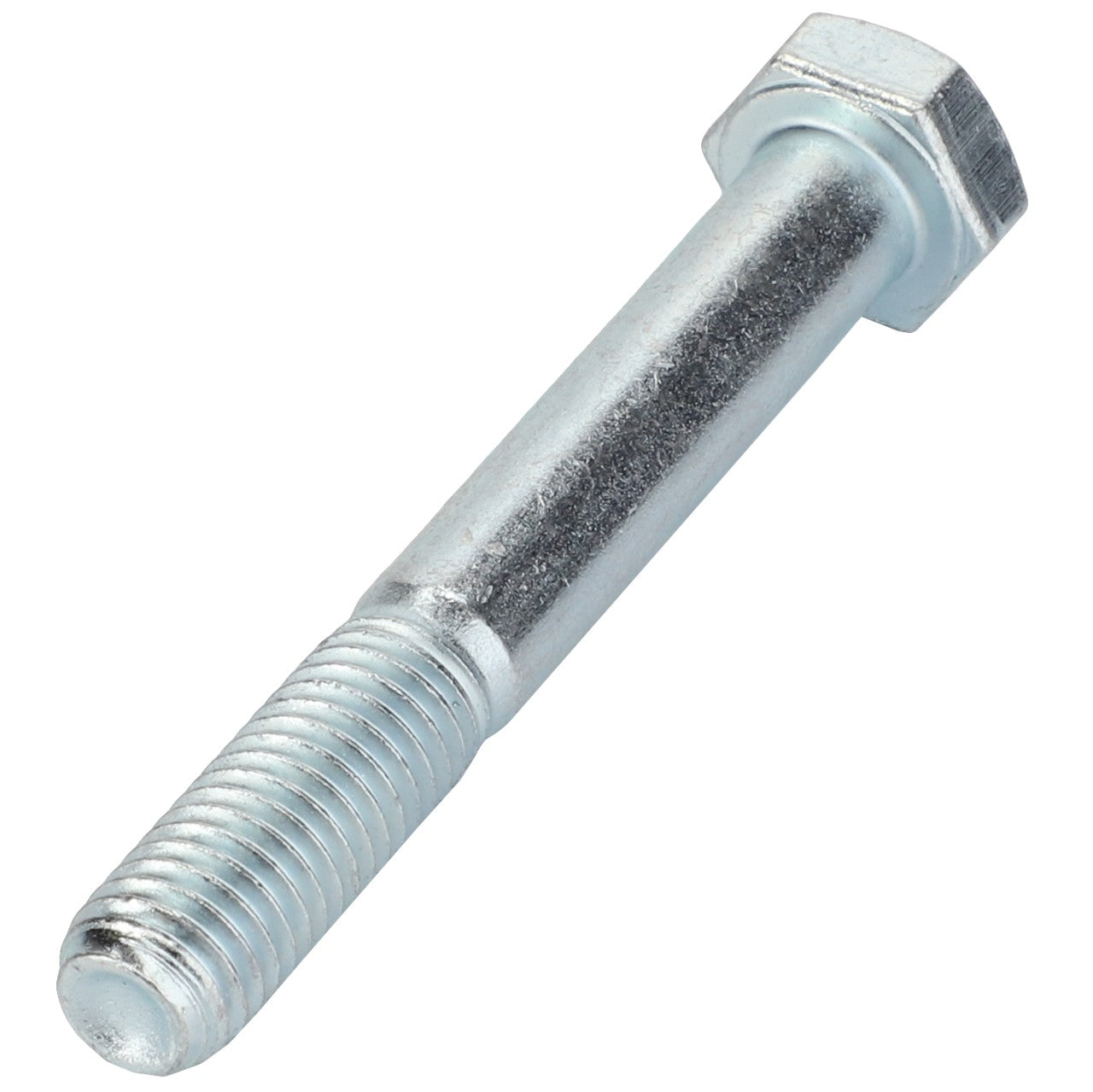 The AGCO | HEXAGONAL HEAD BOLT - 0901-11-48-00 is a hex bolt with a partially threaded shank, featuring a hexagonal head and a silver metallic finish. No current product description information is available.