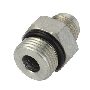 Introducing the AGCO | ADAPTER - AG122207, a robust metal hexagonal adapter fitting featuring threaded ends and a durable black rubber O-ring at its center. Ideal for ensuring secure and leak-free connections across various applications.