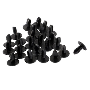 A collection of AGCO black automotive plastic fasteners, with one fastening part (F930500030900) separately placed on the right side. No current product description information is available.