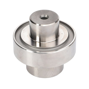 A close-up view of the AGCO Bearing Pin - F180300021270, showcasing its robust metal construction with a cylindrical core and meticulously crafted circular flange.