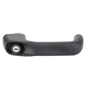 A black AGCO door handle (Model: 737812030350) featuring an ergonomically designed integrated keyhole.