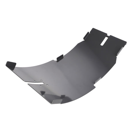 Introducing the AGCO | Plate - Acx2764630 by AGCO: This silver metal panel with curved edges and cutouts serves as a sleek housing or protective cover for a mechanical or electronic device.