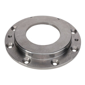 The AGCO | SPACER - AG726341, a circular metal flange with six evenly spaced bolt holes and a large central opening, is shown from above.