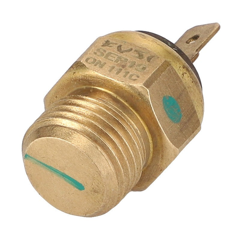 Introducing the AGCO | TEMPERATURE SENSOR - 0.010.2748.1: a high-quality brass sensor featuring a hexagonal head, threaded body, and single electrical terminal at the top. For any product inquiries or assistance with ordering, please contact our support team.