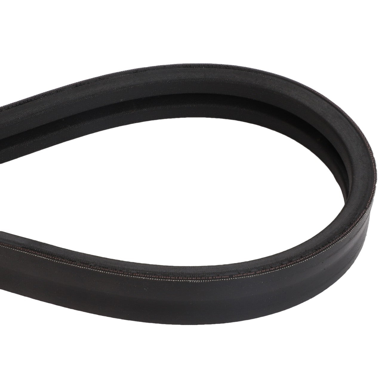 A close-up of the AGCO | Belt - Acw2801190, a black V-shaped rubber belt with a smooth outer surface, commonly used in machinery or automotive engines for power transmission. No further information available.