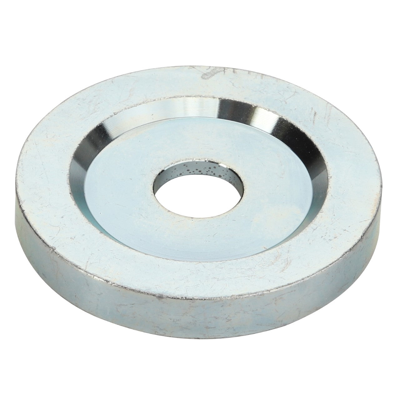 The AGCO Spacer - Acw0444970 is a metallic flat washer with a central hole and a slightly beveled inner edge. No additional product description information is available at this time.