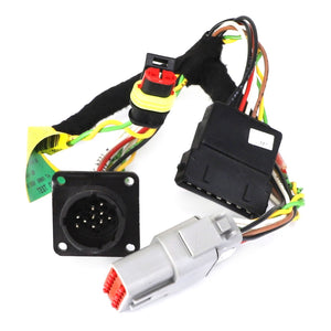 AGCO's Harness - 4280179M1 features multiple connectors and colored wires, including a square black connector, a round connector, and a gray connector with red tabs.