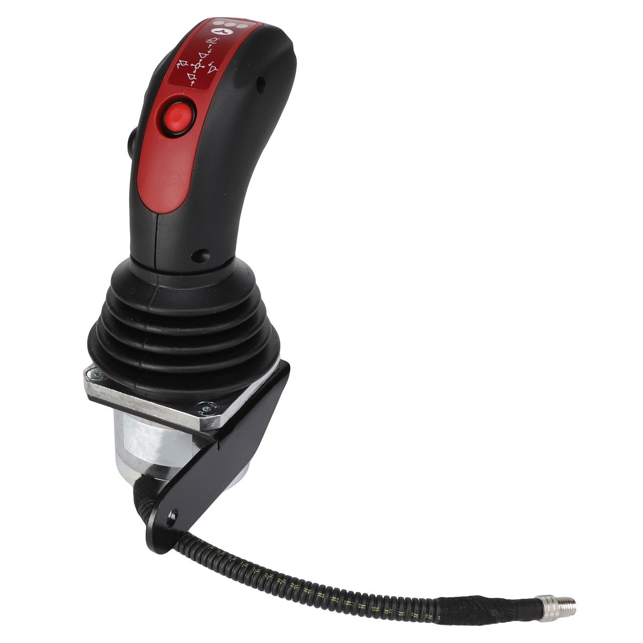 Introducing the AGCO JOYSTICK - AL4500759, a sleek black and red joystick equipped with a flexible cable attachment, a sturdy base, and a conveniently placed red button on the handle. Further product description details are currently unavailable.