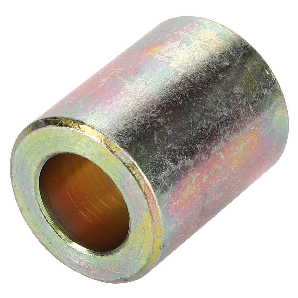 Product: AGCO | Bush - Fel152706 by AGCO
Description: A cylindrical metal spacer with a hollow center, showcasing an iridescent surface finish. Current product description is not available.