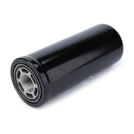 A Hydraulic Filter Spin On - LA323543250 by AGCO, featuring a black cylindrical design with a metallic threaded opening on one end, ensures cleaner fuel and helps extend machine lifespan.