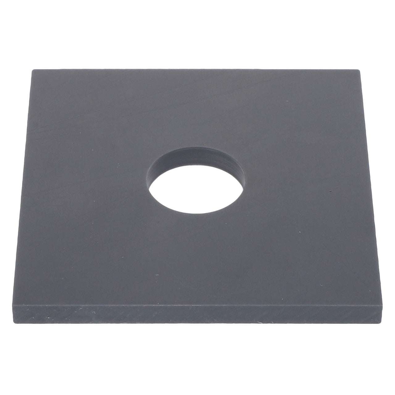 A sleek black square AGCO plate featuring a circular hole at its center, known as the Walker Pivot Washer - Acp0013720.