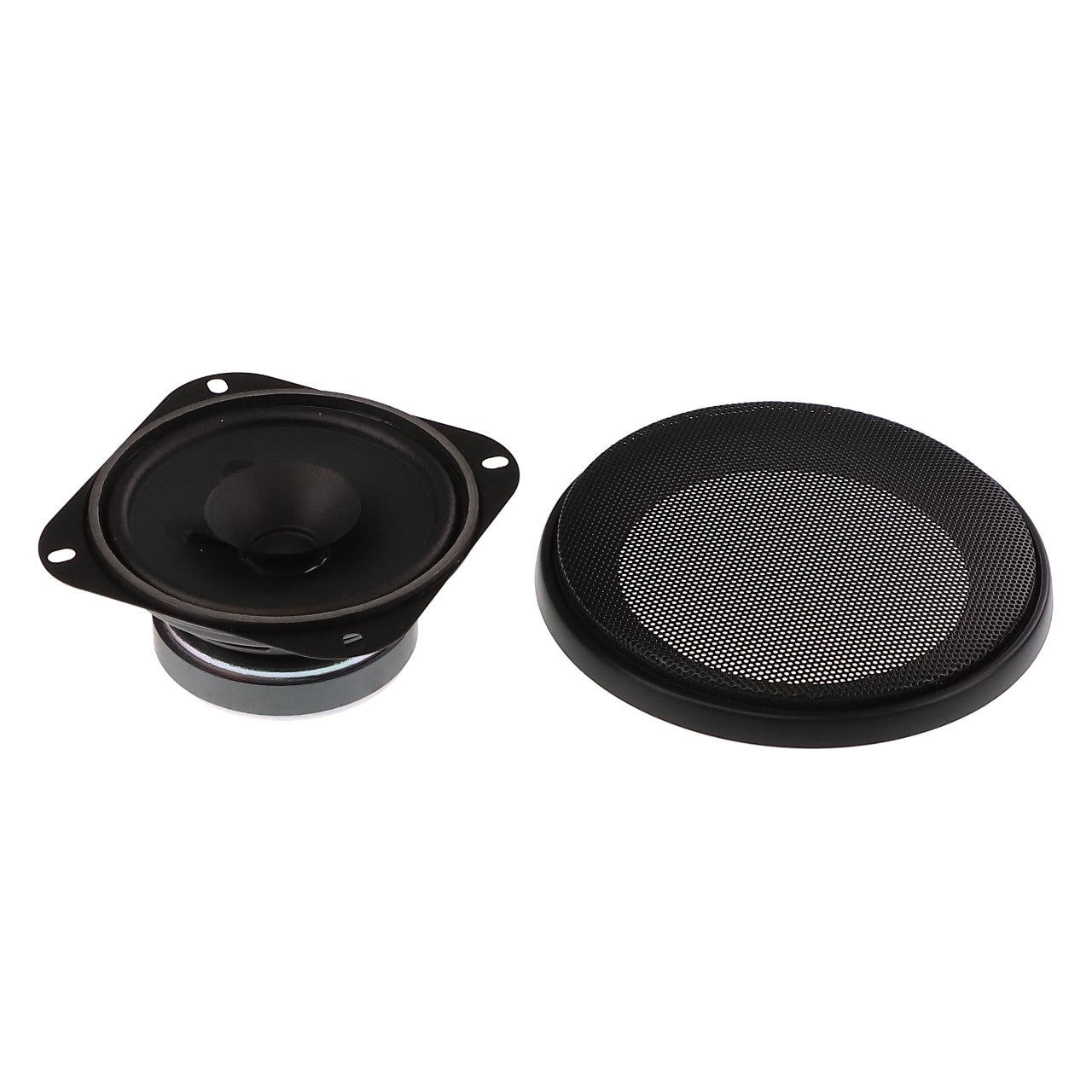 The AGCO Speaker - Acw042995A, featuring a sleek round black design, is displayed next to its accompanying black speaker grille against a white background. No current product description information is available.