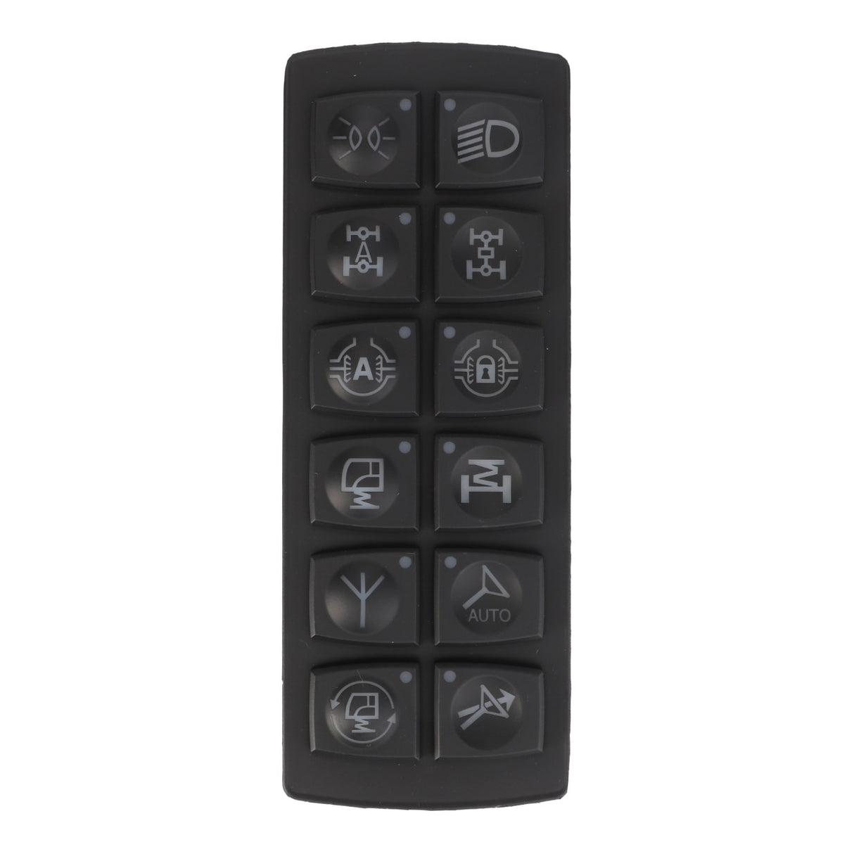 A sleek black control panel featuring ten buttons with icons for various vehicle functions, the AGCO | Keyboard - 4376533M93 is designed specifically for Fendt fitment and is also ideal for Massey Ferguson models.