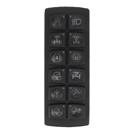 A sleek black control panel featuring ten buttons with icons for various vehicle functions, the AGCO | Keyboard - 4376533M93 is designed specifically for Fendt fitment and is also ideal for Massey Ferguson models.