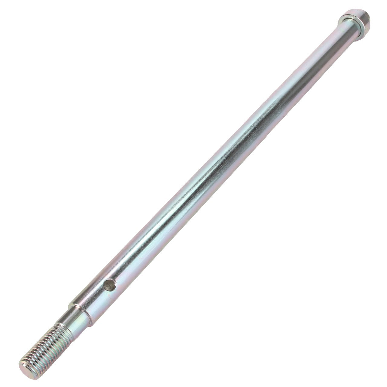 The AGCO Draft Rod - Fel151027 by AGCO is a metallic cylindrical rod that features a threaded end, a smooth shank, and a hole near the middle. While there's no current detailed product description available, this rod is ideal for your specific requirements!