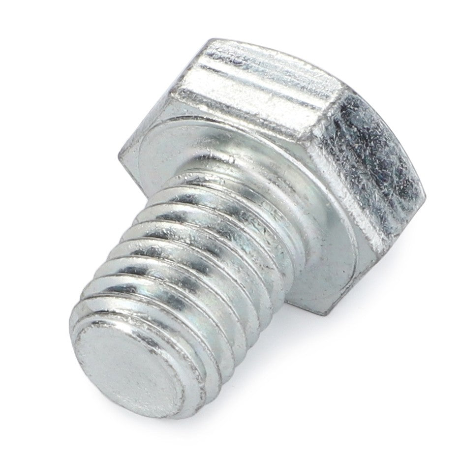 A detailed close-up image of the AGCO Hex Cap Screw - La16055221, featuring a precisely threaded metal shaft.