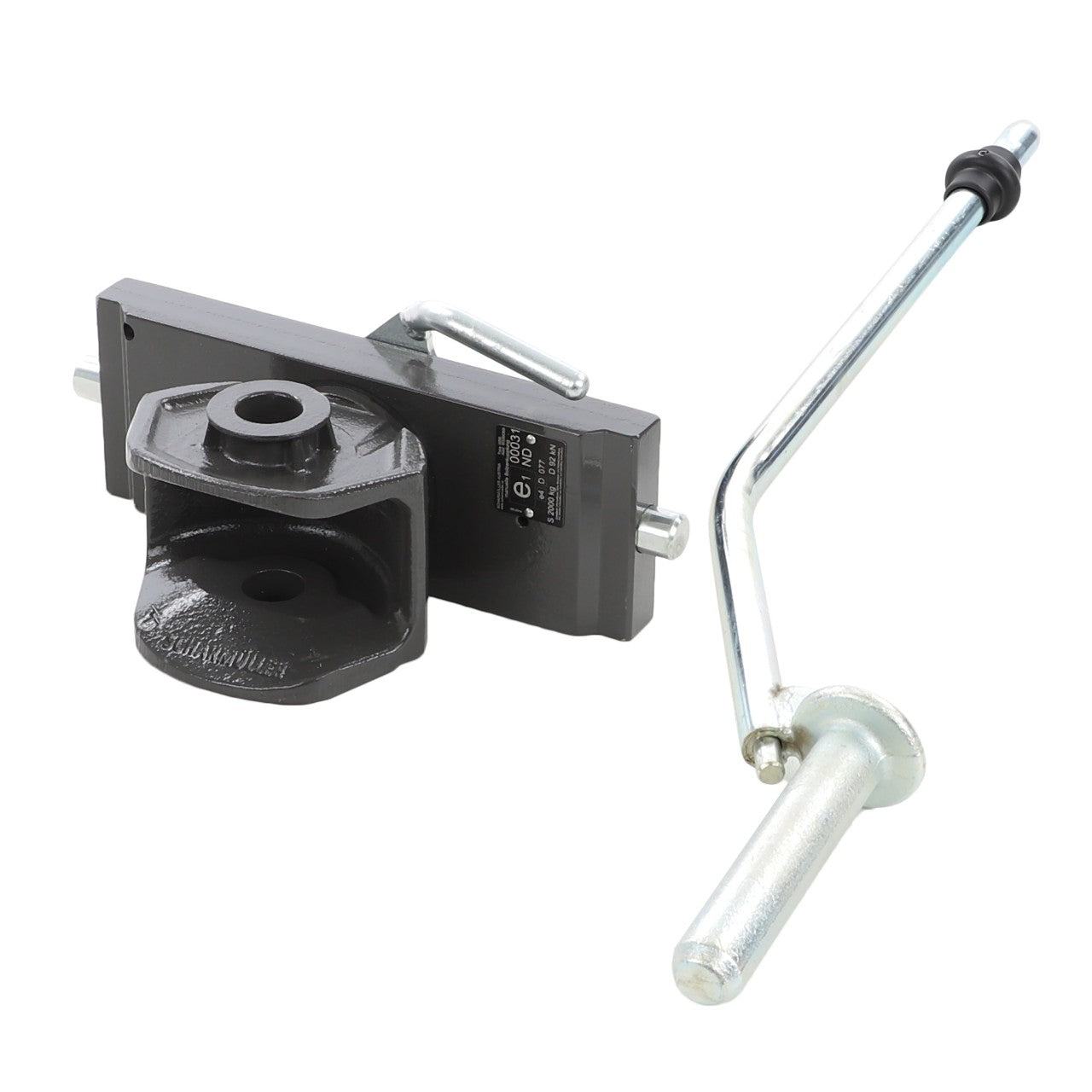 AGCO's Trailer Hitch Clevis - Acw2879500, a height-adjustable manual clevis featuring a heavy-duty metal attachment and handle lever.