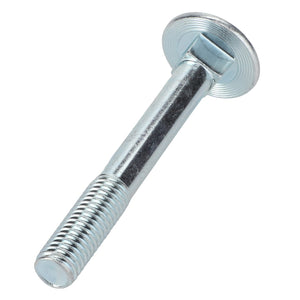 The AGCO | TRUSS HEAD SCREW - 0903-11-14-00 by AGCO is a silver carriage bolt featuring a smooth, rounded head, a square neck under the head, and a threaded shaft. Currently, no additional product description information is available.