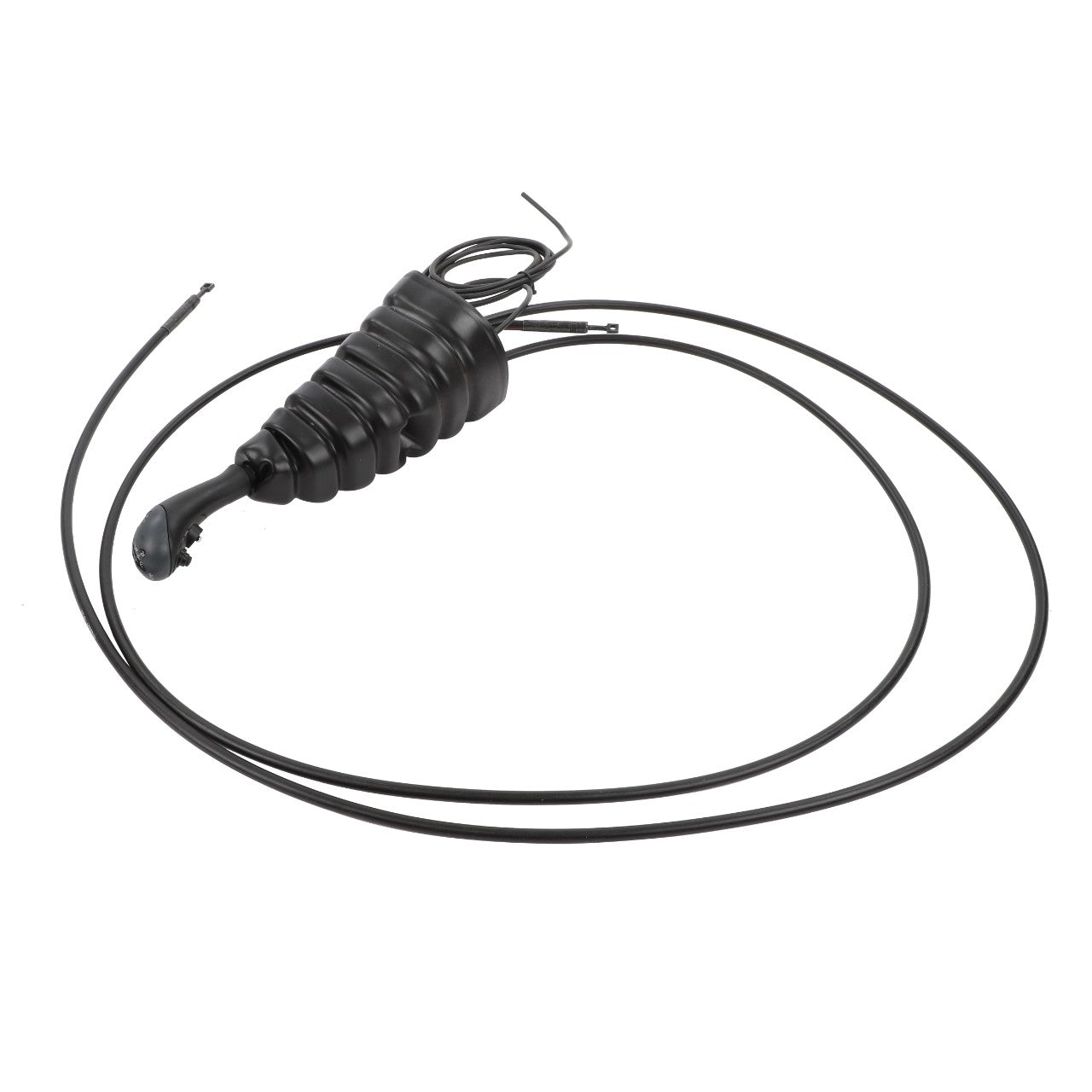 A sleek, black AGCO LEVER (AL5020954) coiled electrical cable with connectors at each end, elegantly displayed in a loose, circular arrangement.