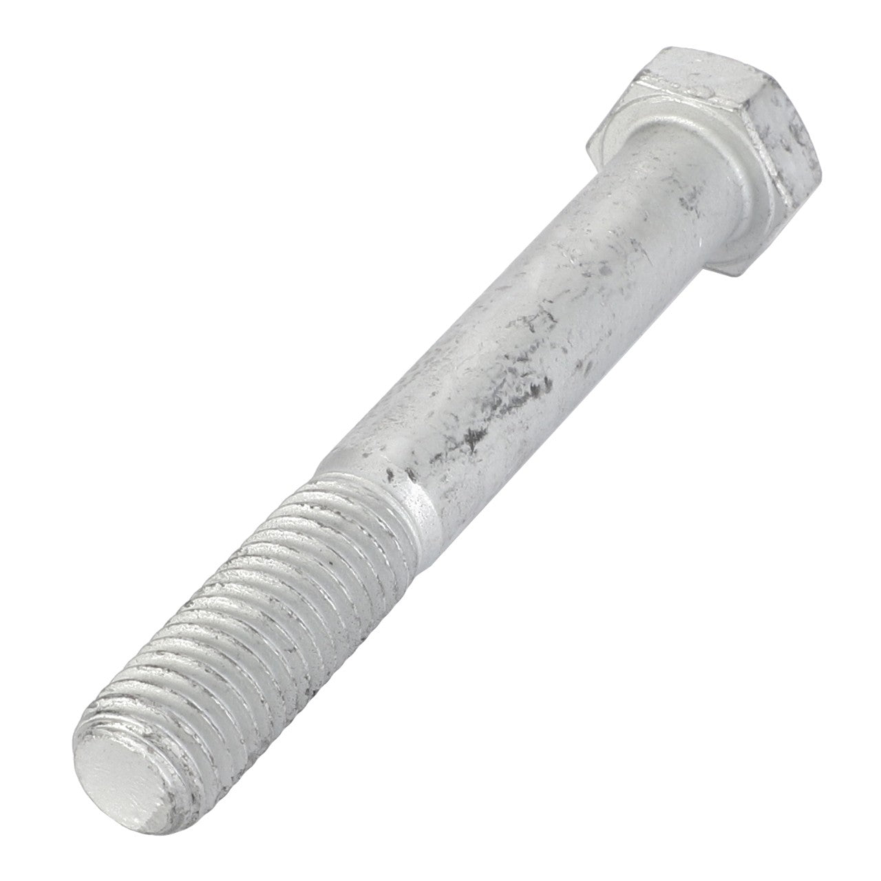 The AGCO | HEXAGONAL HEAD BOLT - AG552046, a robust metallic hex bolt with a partially threaded shaft, is ideal for securing heavy materials.