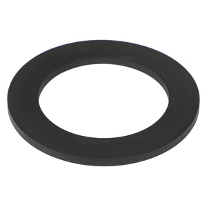 A circular black rubber gasket with an inner hole, designed to ensure a tight seal, known as the AGCO FLAT WASHER - AG610722 from the brand AGCO.