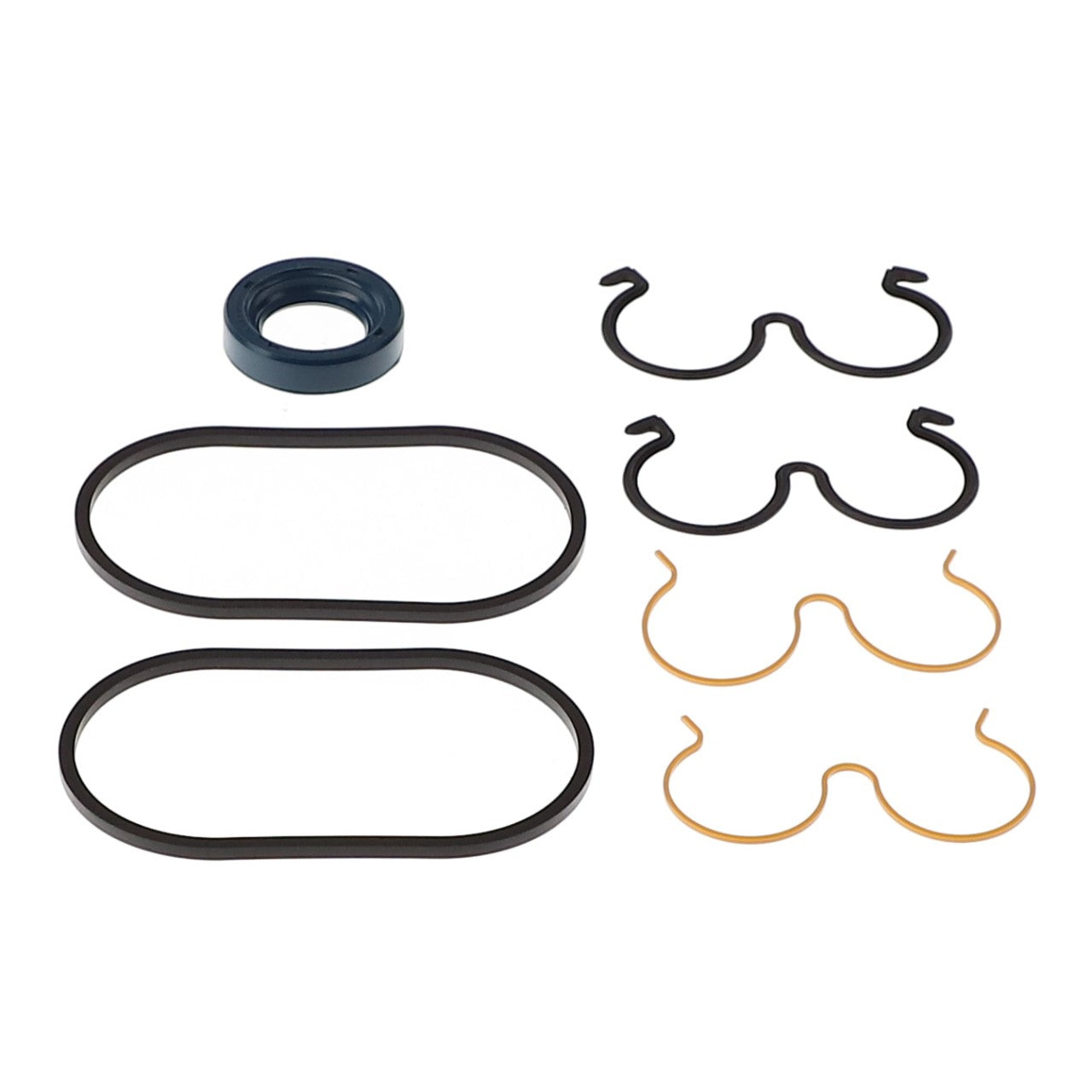 Unfortunately, there is no current product description information available for AGCO's Seal Kit - Acx2179000. However, the assortment of various black and gold O-rings and seals is displayed neatly on a white background.