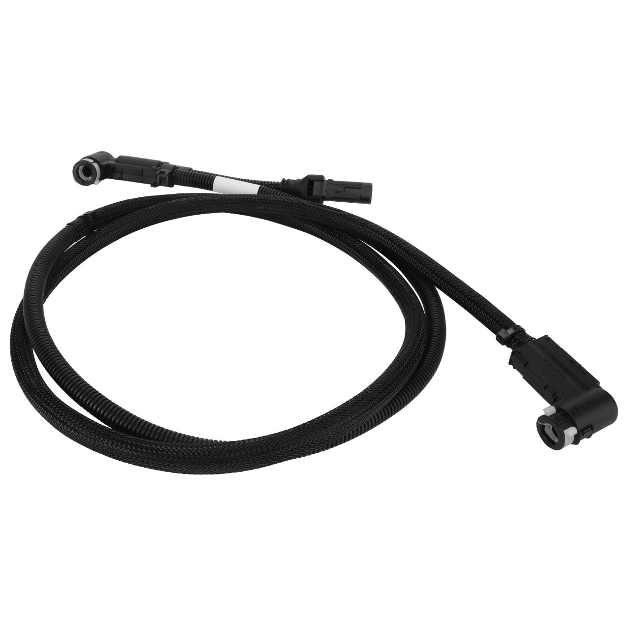 The AGCO Def Harness - Acw0484590 is a coiled black cable featuring connectors on both ends, designed for automotive or mechanical applications. No current product description information available.