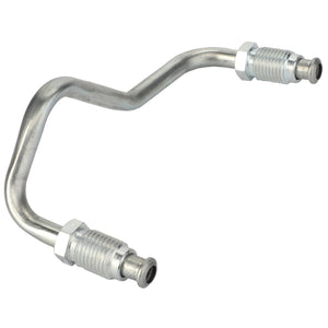 The AGCO | Pipe - Acw146551A is a metal, zigzag-shaped pipe featuring two threaded fittings at each end, specifically designed for connecting fluid systems. Note: No further product description information is currently available.