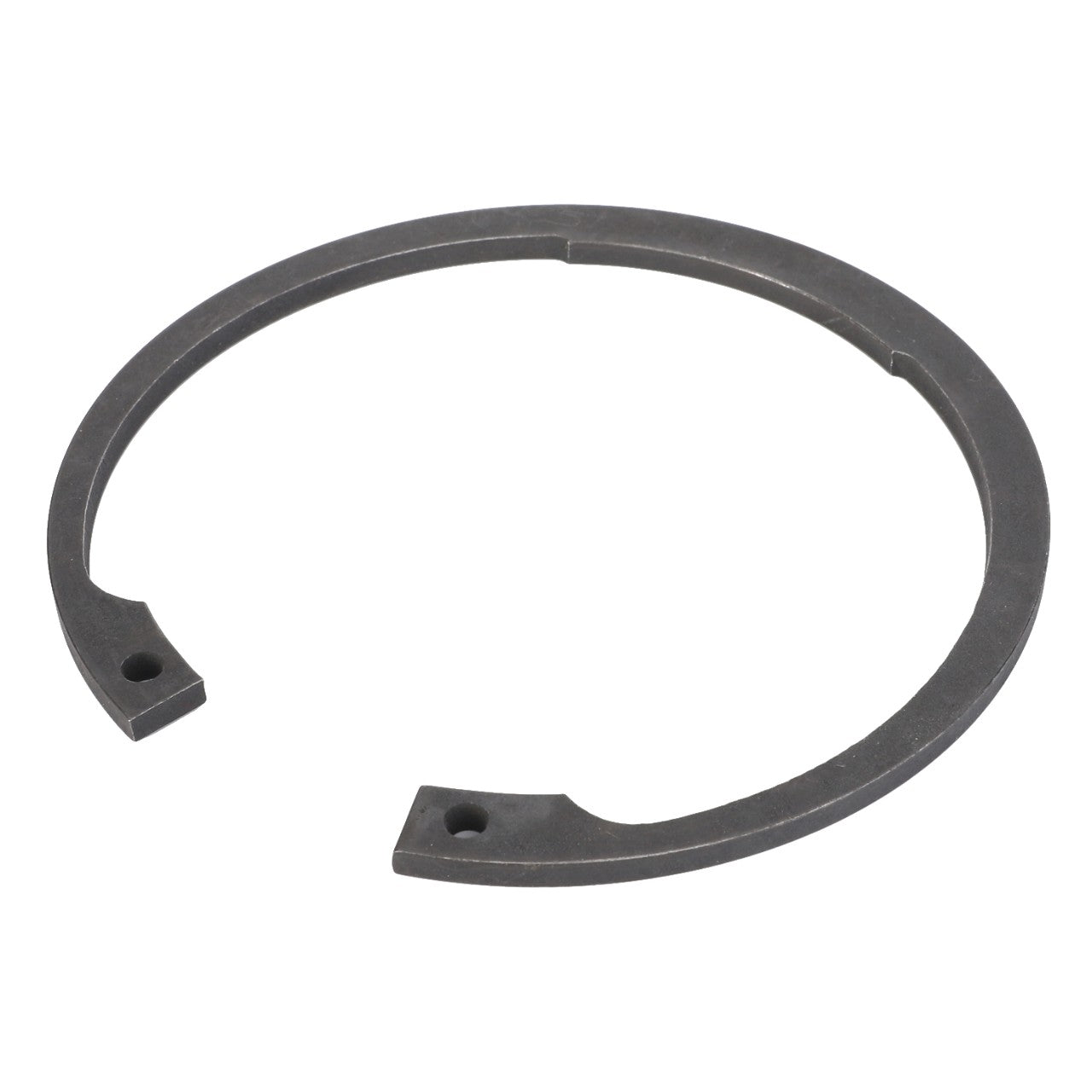 AGCO CIRCLIP - D42516700: A steel snap ring featuring two small holes on either end, partially open and circular in shape. No current product description information is available.