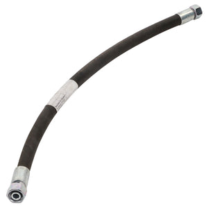 The AGCO | Hydr. Hose - Acx2804810 is a sturdy, flexible black rubber hose featuring durable metal connectors on both ends.