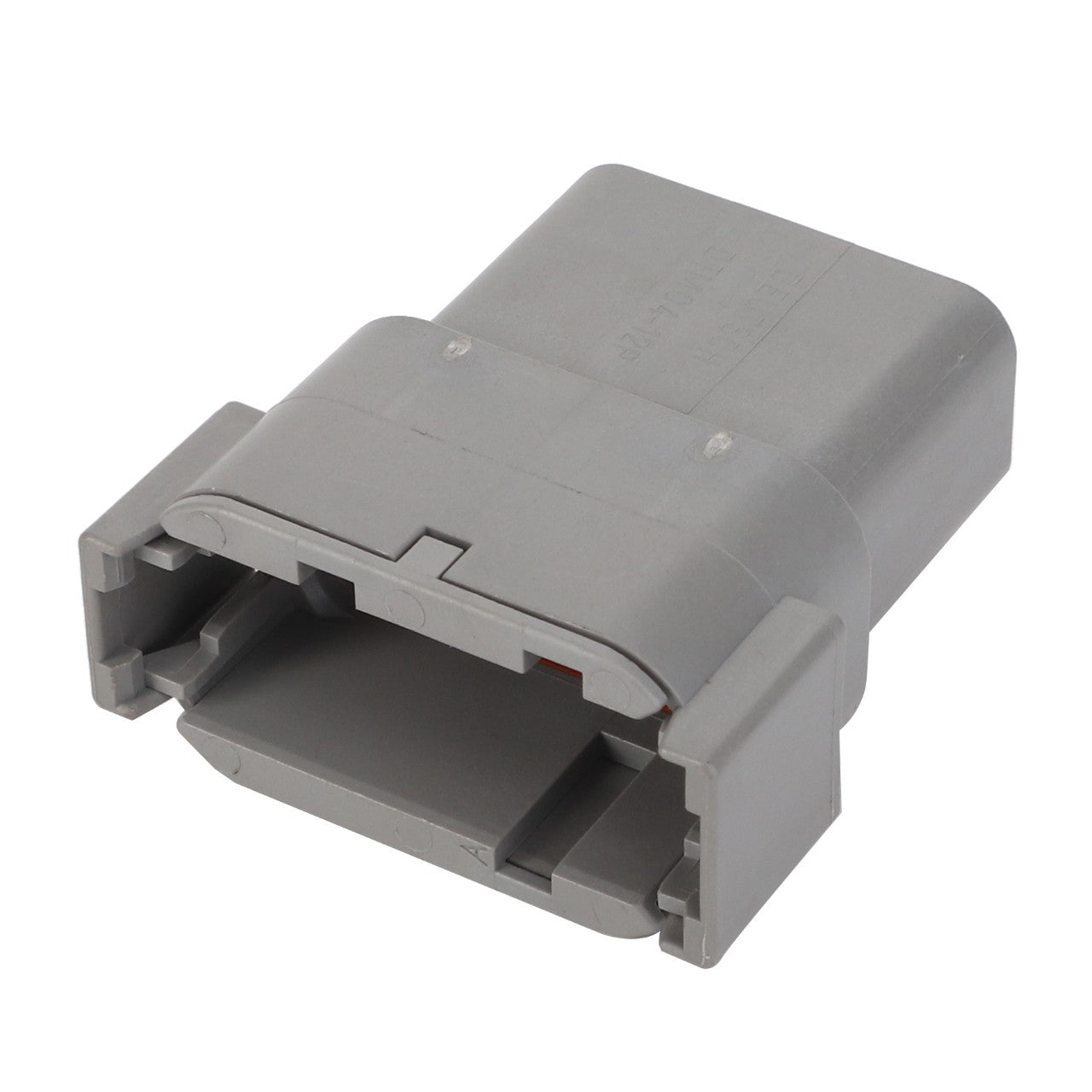 The AGCO Receptacle Connector - AG523785 is a gray rectangular plastic electrical connector featuring an open slot, designed for connecting cables or wires.