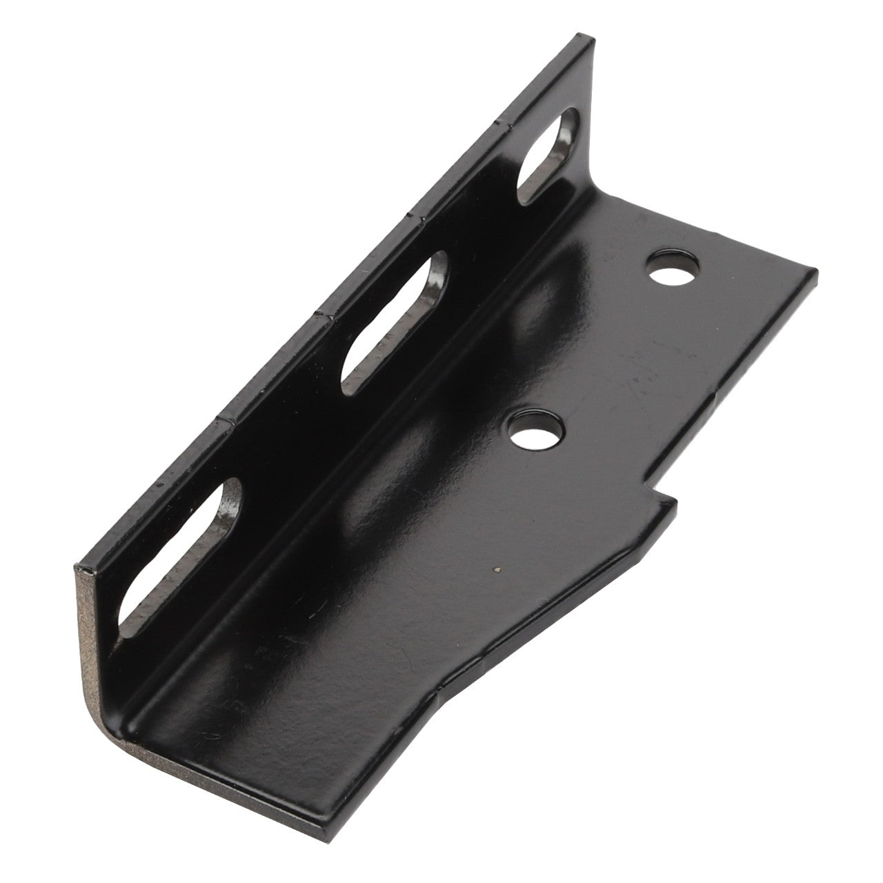 There is no current product description information available for the AGCO | UNION - D28185504 black metal L-bracket from AGCO, which features five holes for mounting.