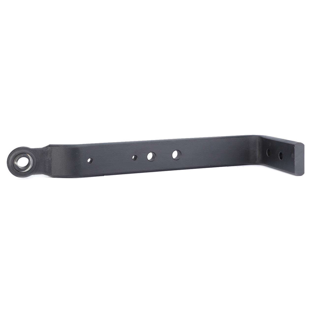 The AGCO Lower Link Arm - Acp0322790 is a black metal hitch mount with three holes and a square end, specifically designed for towing applications, and features durable linkage components.