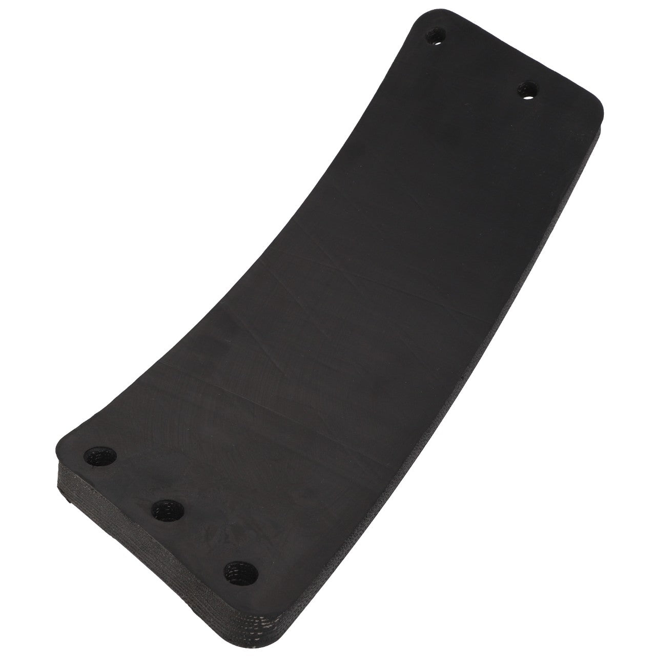 The AGCO Step Plate - Acw4003000 by AGCO is a curved black plastic or rubber component featuring four holes on one end and three on the other, likely used for assembly or attachment. Currently, there is no further product description information available.